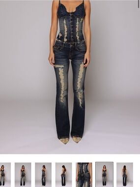 Dark Blue Distressed Bootcut Jeans